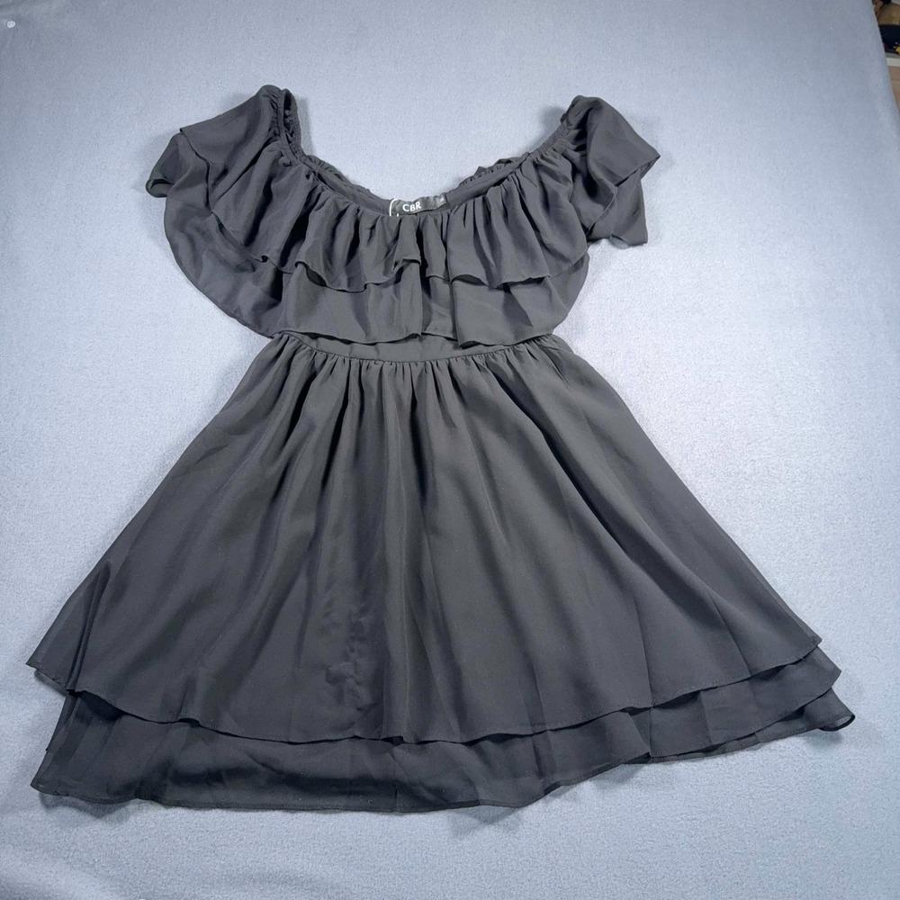 CBR Black Ruffle‎ Chiffon Tiered Top Dress Sz Medium Boho Chic Cottagecore NWT